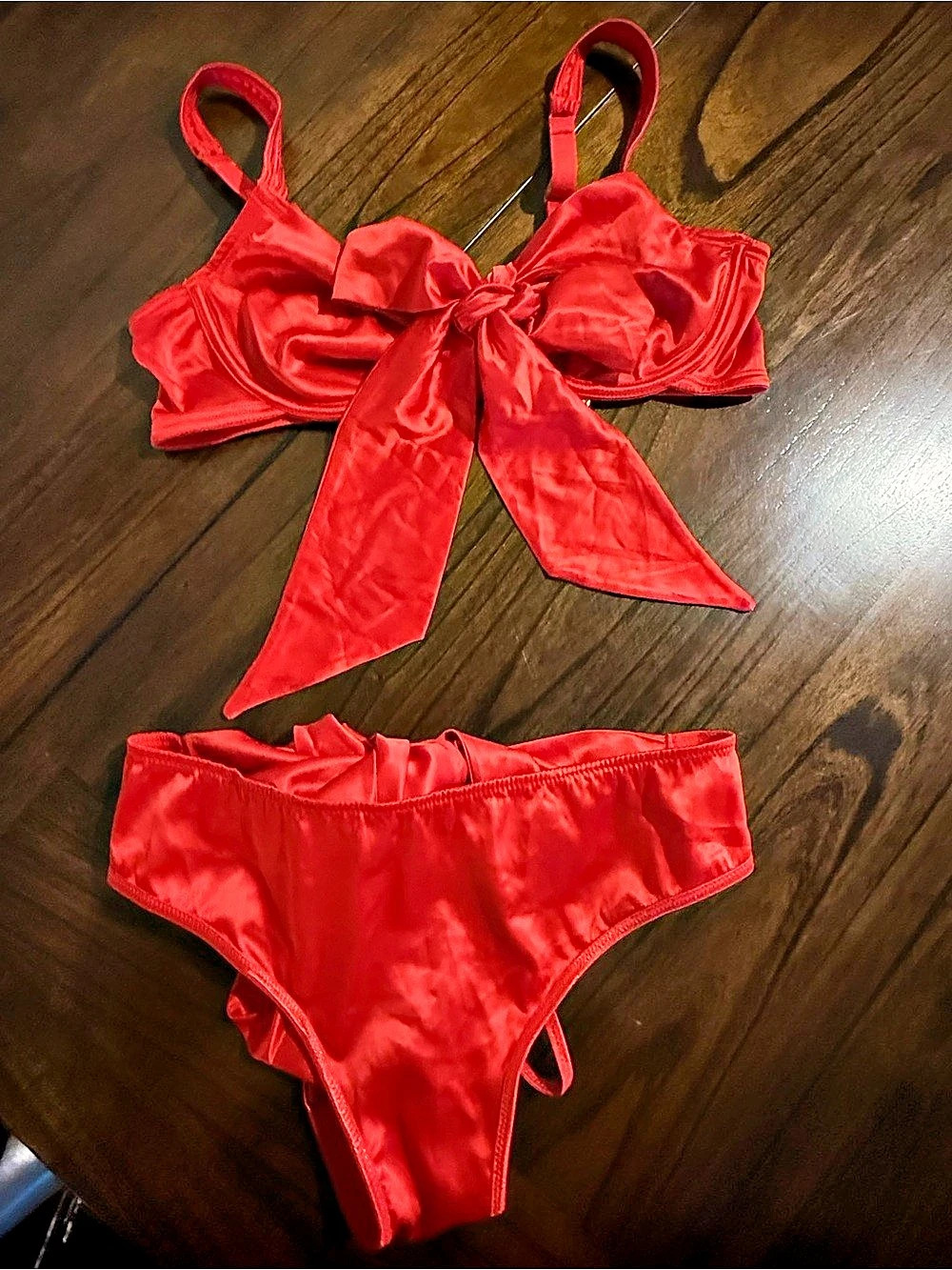 ADORE ME Red Bow Bra and Panty Set Size 1X NWT